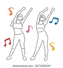 Sketch lifestyle concept minimal girl woman dance aerobics drawing line art. Female exercise hand drawn line concept with white ioslated background. Abstract,vector,illustration.