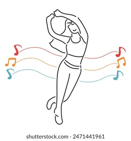 Sketch lifestyle concept minimal girl woman dance aerobics drawing line art. Female exercise hand drawn line concept with white ioslated background. Abstract,vector,illustration.