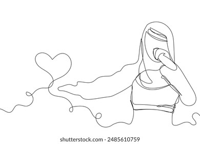 Sketch lifestyle concept minimal girl woman sing a song music karaoke drawing line art. Female song music superstar voice with white ioslated background. Abstract,vector,illustration.