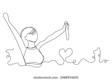 Sketch lifestyle concept minimal girl woman sing a song music karaoke drawing line art. Female song music superstar voice with white ioslated background. Abstract,vector,illustration.