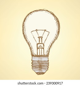 Sketch light bulb in vintage style, vector