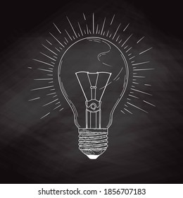 Sketch lightbulb isolated on a blackboard. Vector illustration