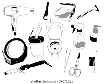 Sketch like vector illustrations of several objects used in house.