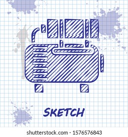 Sketch line Air compressor icon isolated on white background.  Vector Illustration