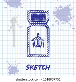 Sketch line Airline ticket icon isolated on white background. Plane ticket.  Vector Illustration