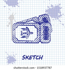Sketch line Airline ticket icon isolated on white background. Plane ticket.  Vector Illustration