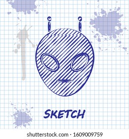 Sketch line Alien icon isolated on white background. Extraterrestrial alien face or head symbol.  Vector Illustration