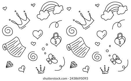 Sketch line arrow element, heart shape. Hand drawn doodle sketch style circle, cloud speech bubble grunge element set. Arrow, heart brush decoration.