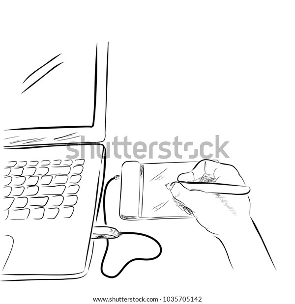 Sketch Line Art Artist Illustrator Creating Stock Vector