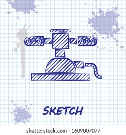 Sketch line Automatic irrigation sprinklers icon isolated on white background. Watering equipment. Garden element. Spray gun icon.  Vector Illustration