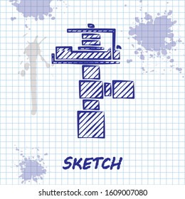 Sketch line Automatic irrigation sprinklers icon isolated on white background. Watering equipment. Garden element. Spray gun icon.  Vector Illustration