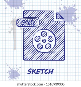 Sketch line AVI file document. Download avi button icon isolated on white background. AVI file symbol.  Vector Illustration