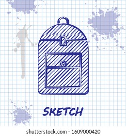 Sketch line Backpack icon isolated on white background.  Vector Illustration
