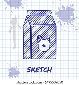 Sketch line Bag of food for dog icon isolated on white background. Food for animals. Pet food package.  Vector Illustration