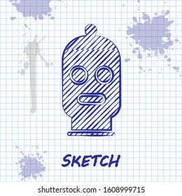 Sketch line Balaclava icon isolated on white background. A piece of clothing for winter sports or a mask for a criminal or a thief.  Vector Illustration