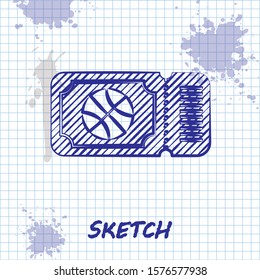 Sketch line Basketball game ticket icon isolated on white background.  Vector Illustration