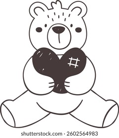 Sketch Line Bear With Heart Vector Illustration