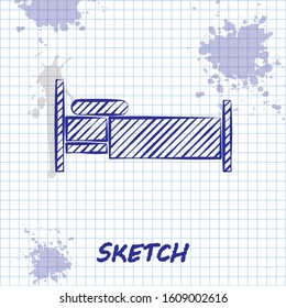 Sketch line Bed icon isolated on white background.  Vector Illustration