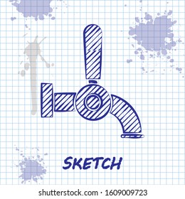 Sketch line Beer tap icon isolated on white background.  Vector Illustration