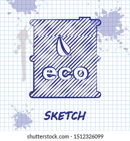 Sketch line Bio fuel barrel icon isolated on white background. Eco bio and canister. Green environment and recycle.  Vector Illustration
