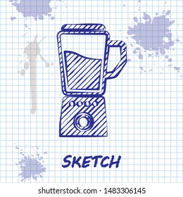 Sketch line Blender icon isolated on white background. Kitchen electric stationary blender with bowl. Cooking smoothies, cocktail or juice.  Vector Illustration