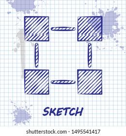 Sketch line Blockchain technology icon isolated on white background. Cryptocurrency data. Abstract geometric block chain network technology business.  Vector Illustration