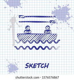 Sketch line Boat with oars and people icon isolated on white background. Water sports, extreme sports, holiday, vacation, team building.  Vector Illustration