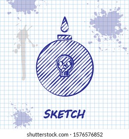 Sketch line Bomb ready to explode icon isolated on white background.  Vector Illustration