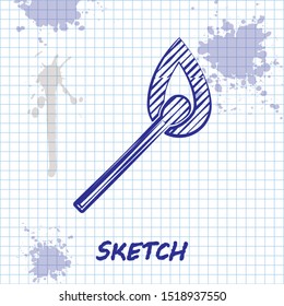 Sketch line Burning match with fire icon isolated on white background. Match with fire. Matches sign.  Vector Illustration