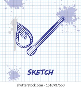 Sketch line Burning match with fire icon isolated on white background. Match with fire. Matches sign.  Vector Illustration