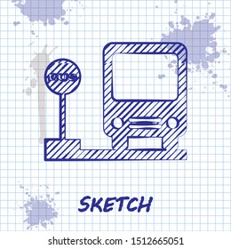 Sketch line Bus stop icon isolated on white background. Transportation concept. Bus tour transport sign. Tourism or public vehicle symbol.  Vector Illustration