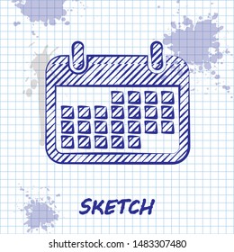 Sketch line Calendar icon isolated on white background.  Vector Illustration