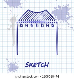 Sketch line Camping tent icon isolated on white background. Carnival camping tent. Amusement park.  Vector Illustration