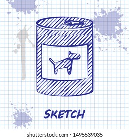 Sketch line Canned food for dog icon isolated on white background. Food for animals. Pet dog food can.  Vector Illustration