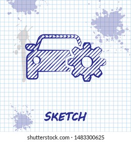 Sketch line Car service icon isolated on white background. Auto mechanic service. Mechanic service. Repair service auto mechanic. Maintenance sign.  Vector Illustration