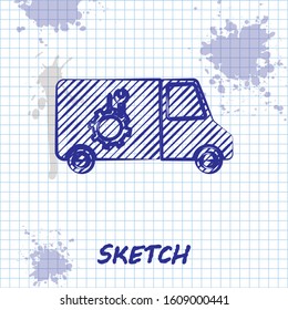 Sketch line Car service icon isolated on white background. Repair service auto mechanic. Maintenance sign.  Vector Illustration