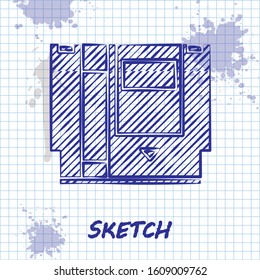 Sketch line Cartridge for retro game console icon isolated on white background. TV Game cartridge.  Vector Illustration