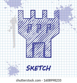 Sketch line Castle tower icon isolated on white background. Fortress sign.  Vector Illustration
