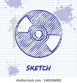 Sketch line CD or DVD disk icon isolated on white background. Compact disc sign.  Vector Illustration