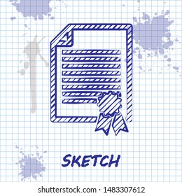 Sketch line Certificate template icon isolated on white background. Achievement, award, degree, grant, diploma. Business success certificate.  Vector Illustration