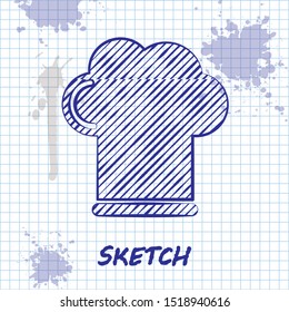 Sketch line Chef hat icon isolated on white background. Cooking symbol. Cooks hat.  Vector Illustration