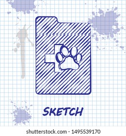 Sketch line Clipboard with medical clinical record pet icon isolated on white background. Health insurance form. Medical check marks report.  Vector Illustration