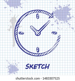Sketch line Clock with arrow icon isolated on white background. Time symbol. Clockwise rotation icon arrow and time.  Vector Illustration