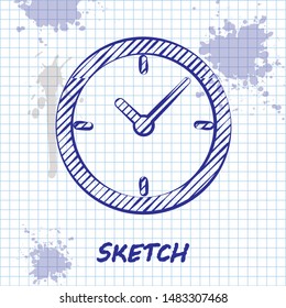 Sketch line Clock icon isolated on white background.  Vector Illustration