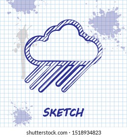 Sketch line Cloud with rain icon isolated on white background. Rain cloud precipitation with rain drops.  Vector Illustration