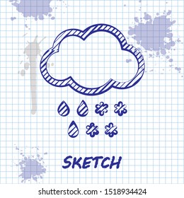 Sketch line Cloud with snow and rain icon isolated on white background. Weather icon.  Vector Illustration