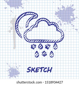 Sketch line Cloud with snow and rain icon isolated on white background. Weather icon.  Vector Illustration