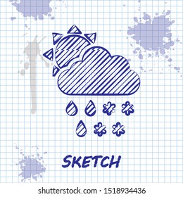 Sketch line Cloud with snow and rain icon isolated on white background. Weather icon.  Vector Illustration