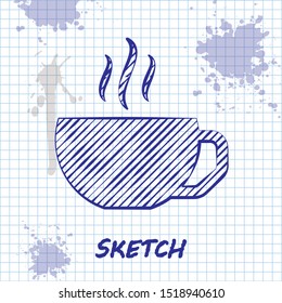 Sketch line Coffee cup flat icon isolated on white background. Tea cup. Hot drink coffee.  Vector Illustration