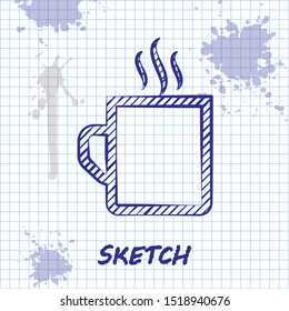 Sketch line Coffee cup flat icon isolated on white background. Tea cup. Hot drink coffee.  Vector Illustration